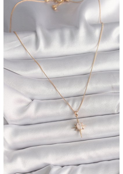 Pirinç Gold Renk Zirkon Taşlı Kuzey Yıldızı Model Kadın Kolye - Lisinya