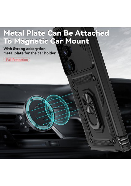 Samsung Galaxy S25 Ultra Için Halka Ayaklı ve Kayar Kamera Kapaklı Telefon Kılıf - Siyah (Yurt Dışından) fiyatları