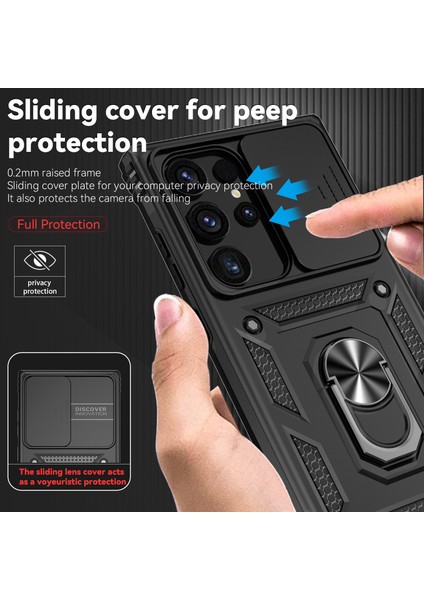 Samsung Galaxy S25 Ultra Için Halka Ayaklı ve Kayar Kamera Kapaklı Telefon Kılıf - Siyah (Yurt Dışından) modelleri