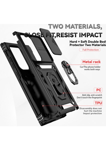 Samsung Galaxy S25 Ultra Için Halka Ayaklı ve Kayar Kamera Kapaklı Telefon Kılıf - Siyah (Yurt Dışından) fırsatları