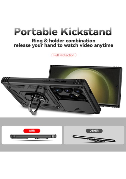 Samsung Galaxy S25 Ultra Için Halka Ayaklı ve Kayar Kamera Kapaklı Telefon Kılıf - Siyah (Yurt Dışından) indirimleri