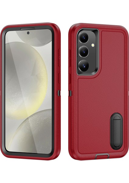Samsung Galaxy S25 Için Hibrit Yumuşak Silikon Sert Pc Arka Tampon Stand Telefon Kılıfı - Kırmızı (Yurt Dışından)