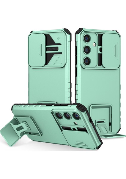 Samsung Galaxy S25 Kayar Kamera Kapaklı Sağlam Standı Telefon Kılıfı - Yeşil - Turkuaz (Yurt Dışından)