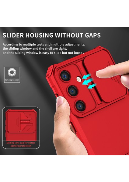 Samsung Galaxy S25 Kayar Kamera Kapaklı Sağlam Standı Telefon Kılıfı - Kırmızı (Yurt Dışından) fırsatları