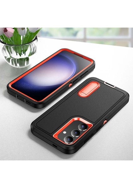 Samsung Galaxy S25 Için Hibrit Yumuşak Silikon Sert Pc Arka Tampon Stand Telefon Kılıfı - Siyah - Turuncu (Yurt Dışından) fiyatları