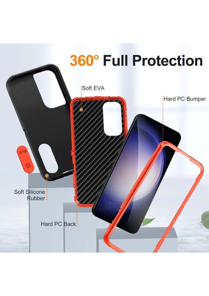 Samsung Galaxy S25 Için Hibrit Yumuşak Silikon Sert Pc Arka Tampon Stand Telefon Kılıfı - Siyah - Turuncu (Yurt Dışından) modelleri