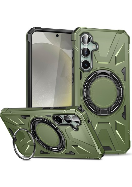 Samsung Galaxy S25+ Için Magsafe ile Uyumlu, Manyetik Halka Standı Çift Katmanlı Telefon Kılıfı - Koyu Yeşil (Yurt Dışından)