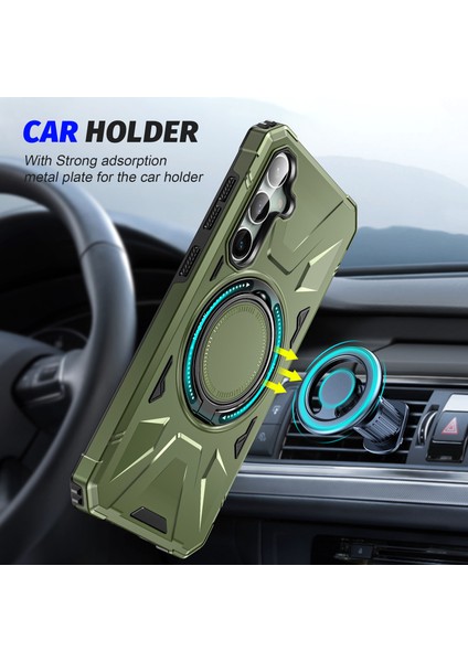 Samsung Galaxy S25+ Için Magsafe ile Uyumlu, Manyetik Halka Standı Çift Katmanlı Telefon Kılıfı - Koyu Yeşil (Yurt Dışından) modelleri