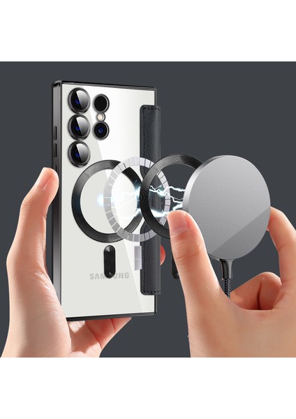 Samsung Galaxy S25 Ultra Için Magsafe Şeffaf Elektrokaplama Manyetik Pu Deri Telefon Kılıfı - Siyah (Yurt Dışından) modelleri