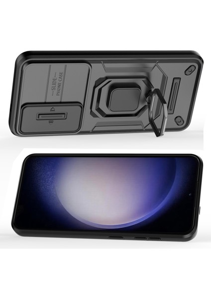 Samsung Galaxy S25 Için Slide Lens Koruma Kılıfı Hibrit Dayanıklı Halka Destekli Telefon Kılıfı - Siyah (Yurt Dışından) modelleri