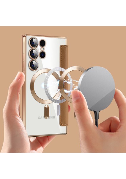 Samsung Galaxy S25 Ultra Için Magsafe Şeffaf Elektrokaplama Manyetik Pu Deri Telefon Kılıfı - Kahverengi (Yurt Dışından) fırsatları