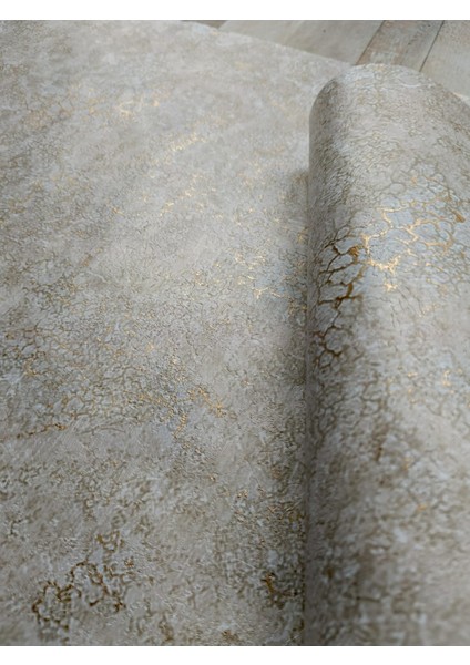 Krem Üzerine Gold Çatlak Efektli Silinebilir Hafif Kabartmalı Duvar Kağıdı 5 M²