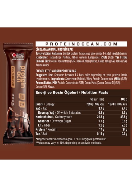 Protein Bar - Çikolata Aromalı - 50 gr x 8 Adet