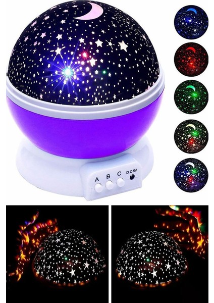 Star Master Yıldızlı Gökyüzü Projeksiyon Gece Lambası Motorlu Döner Işık Mor