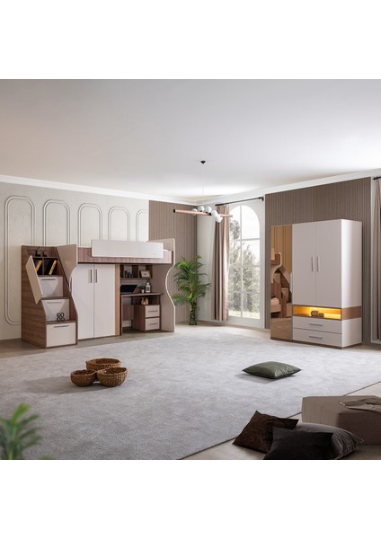 Ranza, Milano Genç Odası Takımı Dolaplı Çalışma Masalı Modern Ranza + Üç Kapaklı Modern Dolap