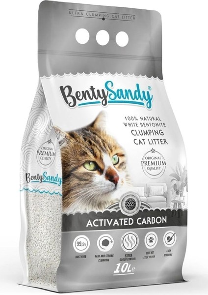Bentysandy Activated Carbon Aktif Karbonlu Topaklanan Kedi Kumu 10 Lt