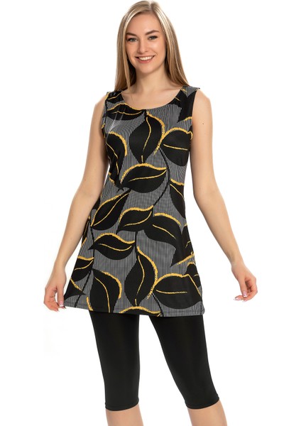 Sıfır Kol Taytlı Yarı Kapalı Mayo 152-506 Siyah