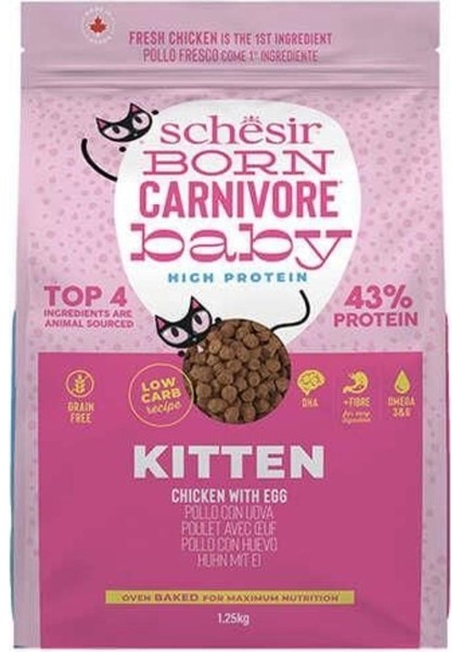 Born Carnivore Baby Tavuklu ve Yumurtalı Yavru Kedi Maması 1,25KG