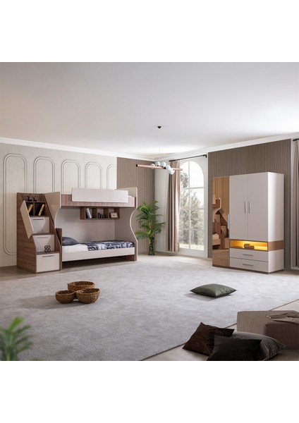 Ranza, Milano Genç Odası Takımı Çift Kişilik Modern Ranza + Üç Kapaklı Modern Dolap