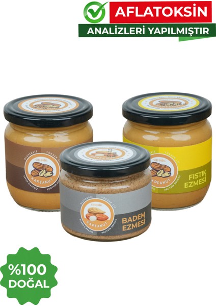 Doğal Parçacıklı Fıstık Ezmesi, Fıstık Ezmesi ve Badem Ezmesi 335g+335g+250g