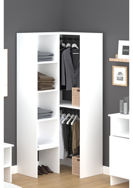 Lina Açık Giyinme Köşe Dolap, Açık Gardırop, Giyinme Odası Dolabı