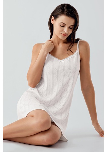 Ajurlu Askılı Kısa Esnek Pamuklu Gecelik modelleri