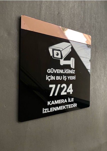 Rosegold Aynalı Güvenlik Kamerası Uyarı Levhası