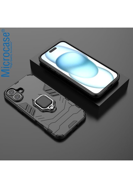 Apple iPhone 16 Plus ile Uyumlu Batman Serisi Yüzük Standlı Armor Kılıf - Siyah AL3349 modelleri