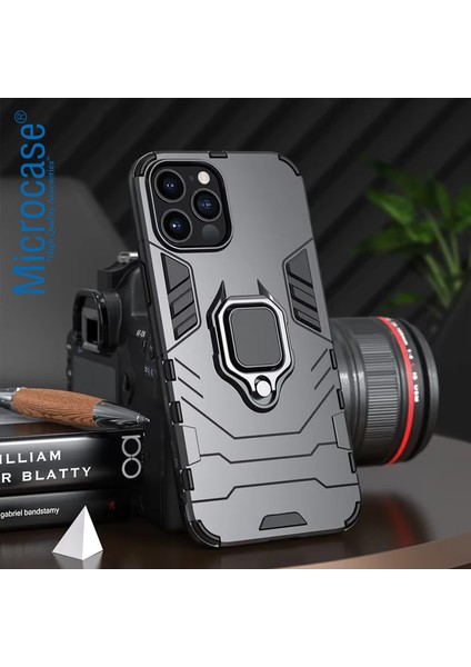 Apple iPhone 16 Pro ile Uyumlu Batman Serisi Yüzük Standlı Armor Kılıf - Siyah AL3349 modelleri