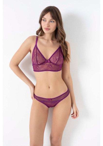 Kadın Balensiz Desteksiz Dolgusuz Dantelli Bralet Sütyen ve Slip Takım