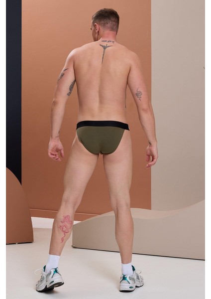 Erkek Haki Geniş Lastikli Slip Külot