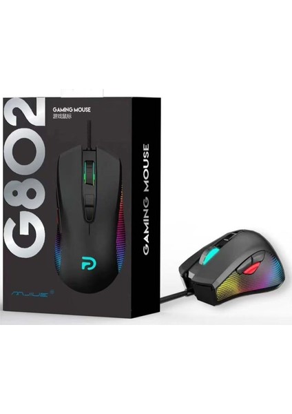 Primex G802 USB Siyah Rgb Işıklı 7200DPI Gaming Oyuncu Mouse, 8 Tuşlu USB Örgülü Kablolu Gaming Mouse, G802 Mouse