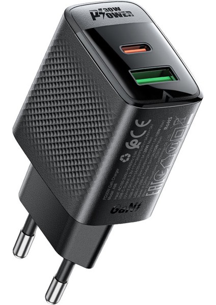 PD30W Güç Destekli GAN (1xUsb-C + 1xUsb-A) Hızlı Duvar Şarj Cihazı - A98