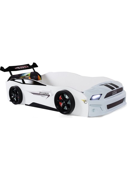 Beyaz Arabalı Yatak Sport Mst Işıklı +Ortopedik Yatak