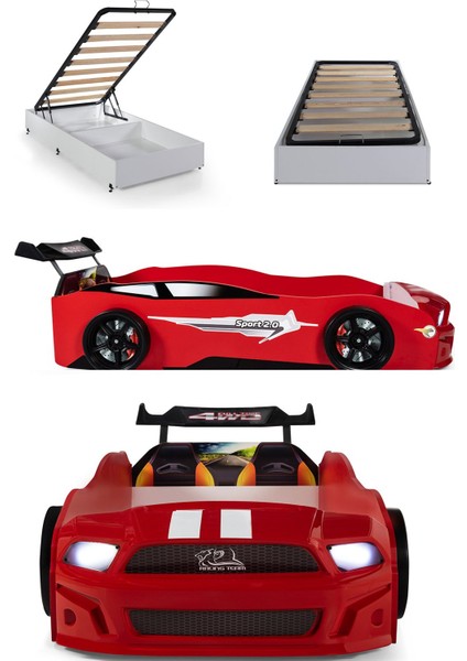 Bazalı Kırmızı Arabalı Yatak Sport Mst Işıklı