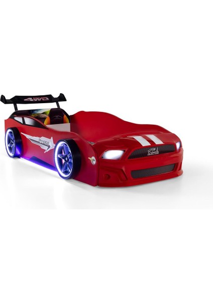 Kırmızı Arabalı Yatak Sport Mst Full Ledli Kumandalı Baza Ortopedik Yatak