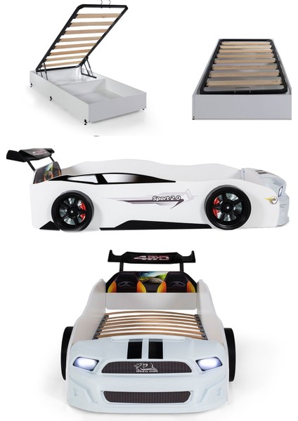 Bazalı Beyaz Arabalı Yatak Sport Mst Işıklı
