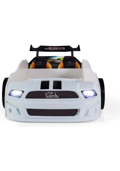 Beyaz Arabalı Yatak Sport Mst Full Ledli Kumandalı Baza Ortopedik Yatak