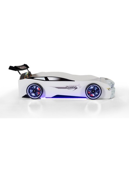 Beyaz Arabalı Yatak Sport Mst Full Ledli Kumandalı Baza Ortopedik Yatak