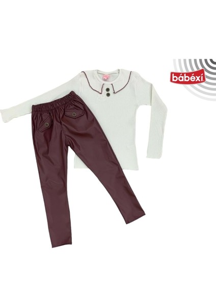 400111 Cep Kapaklı Düğmeli Pantolon Deri Takım 3y,4y,5y,6y - Bordo - 2-3 Yaş