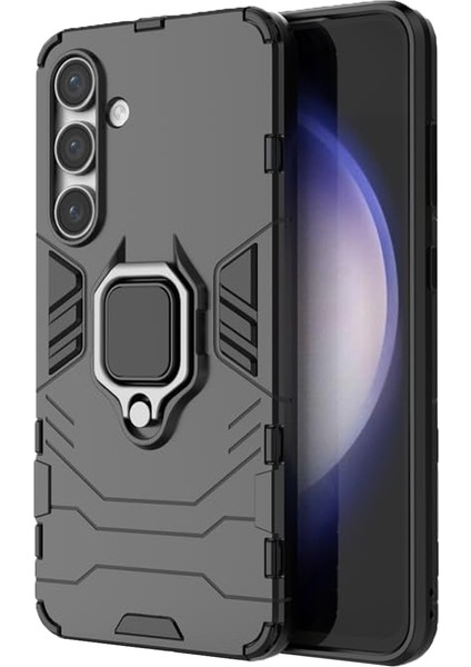 Samsung Galaxy S24 Fe ile Uyumlu Batman Serisi Yüzük Standlı Armor Kılıf - Siyah AL3349