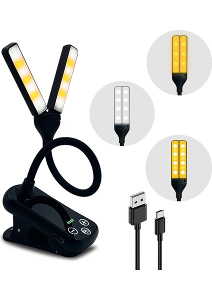 Yaratıcı Çift Kafa Üç Düğmeli Dokunmatik Göz Koruyucu Klips Okuma Lambası (Yurt Dışından)