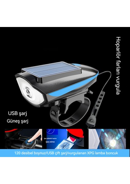 Bisiklet Korna Farları USB Güçlü Uzun Çekim Güneş Gece Sürüş Işıkları (Yurt Dışından) fiyatları