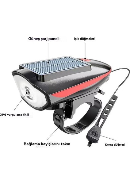 Bisiklet Korna Farları USB Güçlü Uzun Çekim Güneş Gece Sürüş Işıkları (Yurt Dışından) modelleri