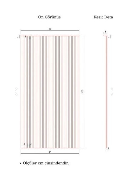 Duvar Paneli 45 cm Genişlik x 102 cm Ham Mdf Duvar Paneli ( 6 mm Kalınlık ) PANEL45CM