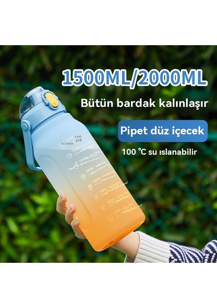 2000ML Büyük Yüksek Yüz Değeri Açık Fitness Kapasitesi Pipet Spor Su Bardağı (Yurt Dışından)