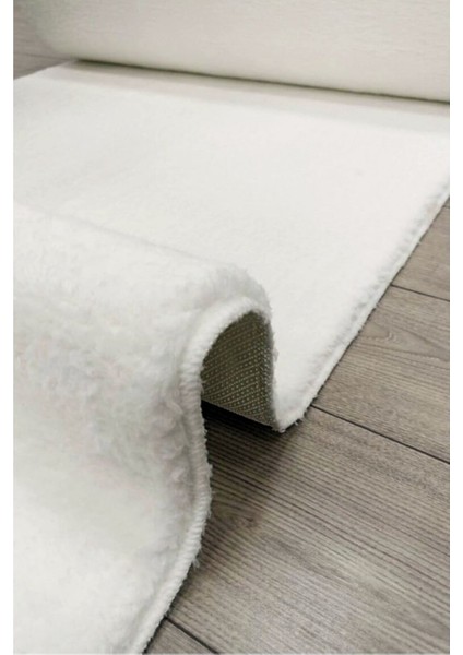 Post Peluş Beyaz Kaymaz Taban Halı - Yolluk Özel Ölçü Kesme