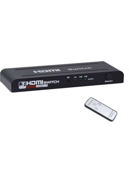 3 Giriş 1 Çıkışlı Metal Kasa-Adaptörlü-Kumandalı HDMI Seçici Switch