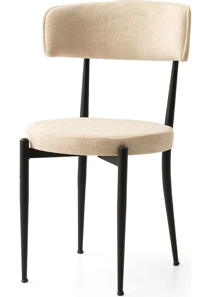 Gzde Metal Siyah Ayaklı Kumaş Salon Balkon ve Mutfak Sandalyesi 1 Adet Bukle