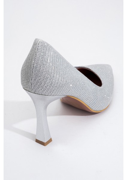 Kadın Topuklu Ayakkabı Simli Tasarım Yüksek Stiletto 9 cm Kaydırmaz Taban indirimleri